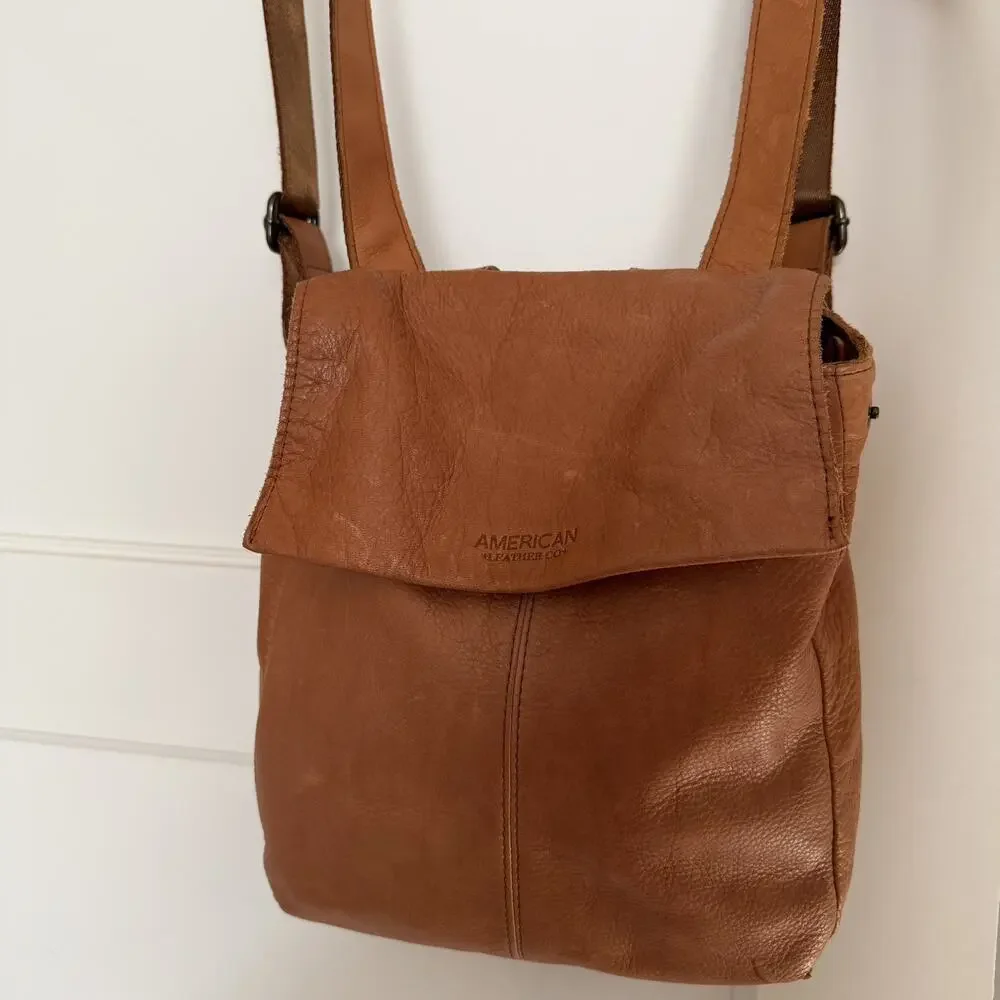 American Leather Company Co Cognac Brown Leather Backpack Purse Bag Day Trip